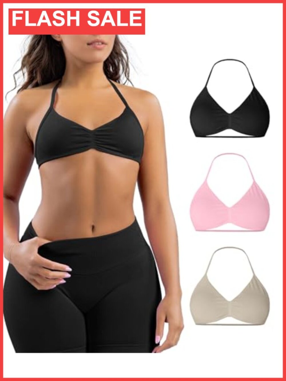 Women's 3 Pack Strappy Sports Bras Seamless Open Back Bralette Crop Top